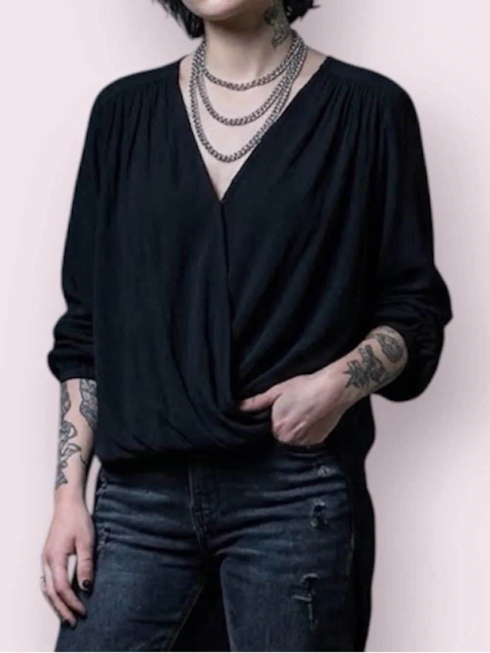 Free People Check On It Drape Wrap Top Black Size Large